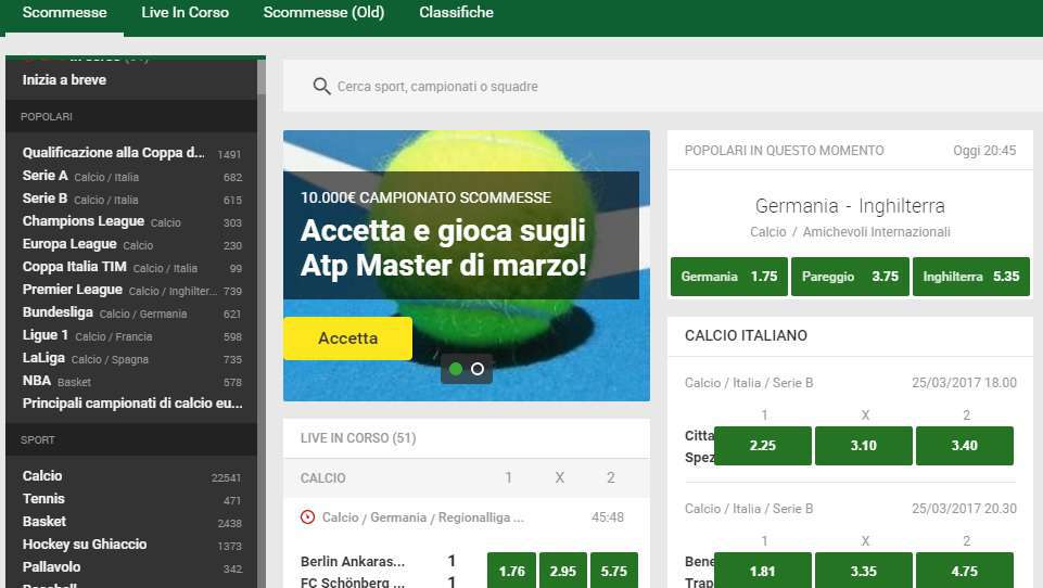 Palinsesto scommesse Unibet
