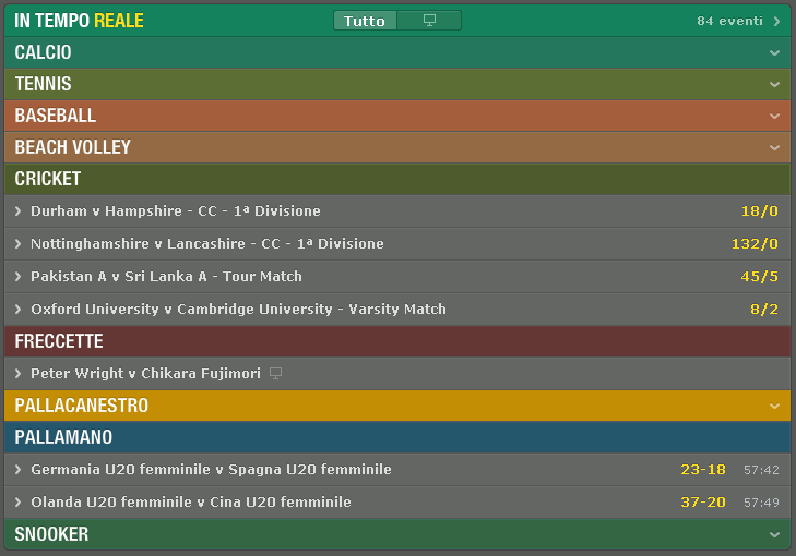 Gamma di Scommesse bet365 scommesse sportive