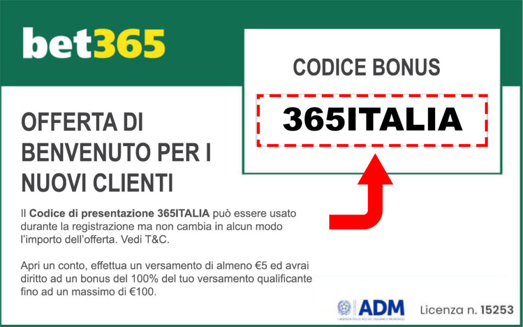 codice promozionale per ottenere il bonus bet365 durante la registrazione sul sito